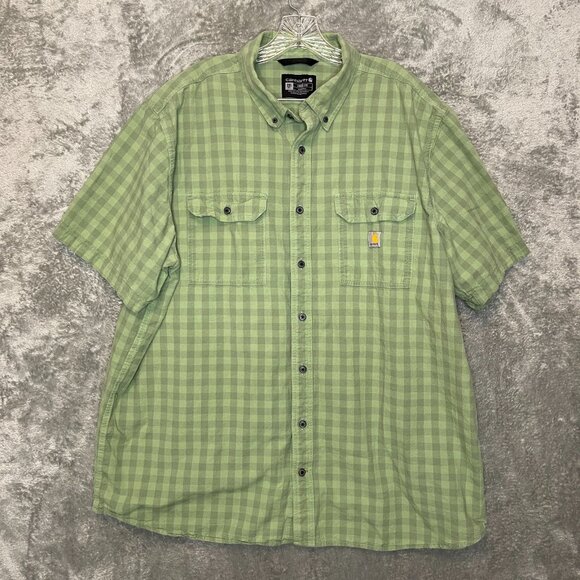 Carhartt Men Gingham Loose Fit Midweight Short Sleeve Chambray Plaid Shirt 2XLT - Picture 1 of 9